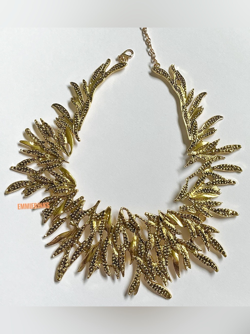 New Eye Candy Metallic Leaf Golden Rea Statement Necklace